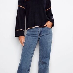 Charlie B Embroidered Ribbed Sweater With Notch Neck - Navy Size XXL